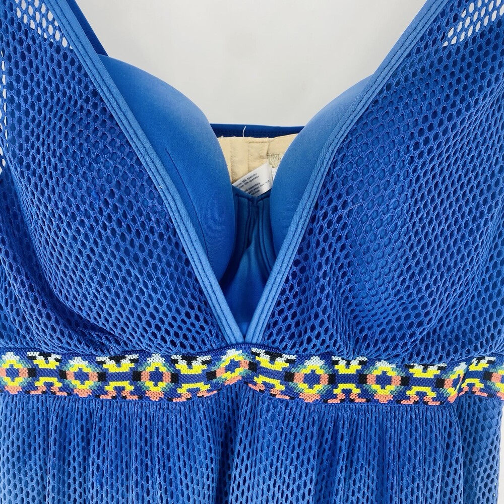 Cacique Blue 1 Pc Swimsuit Swimdress 44DD Mesh Balconette  Plus Size Underwire - Picture 3 of 11
